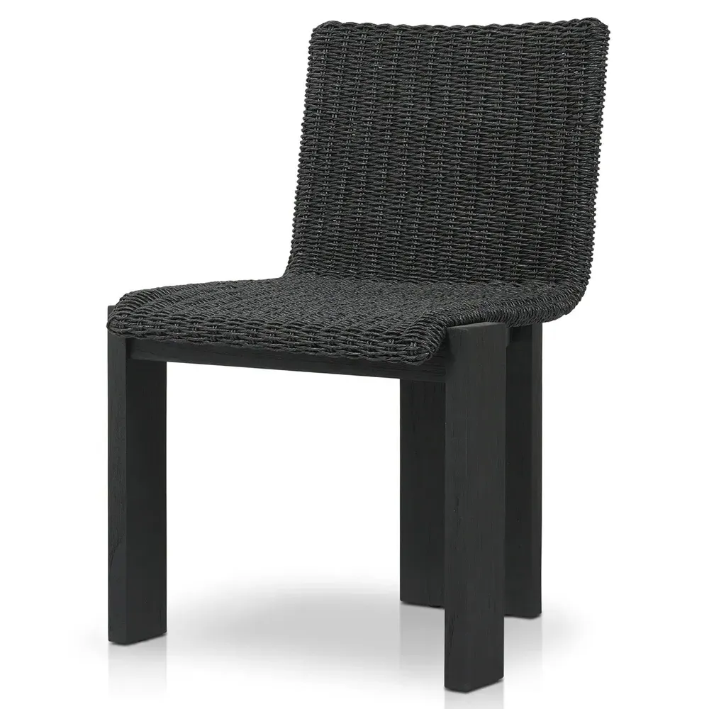Ursula Woven Hyacinth Outdoor Dining Chair - Black, Teak