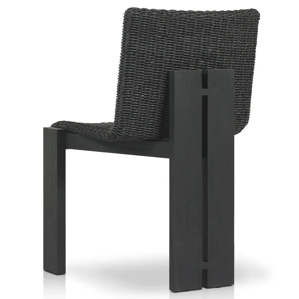 Ursula Woven Hyacinth Outdoor Dining Chair - Black, Teak