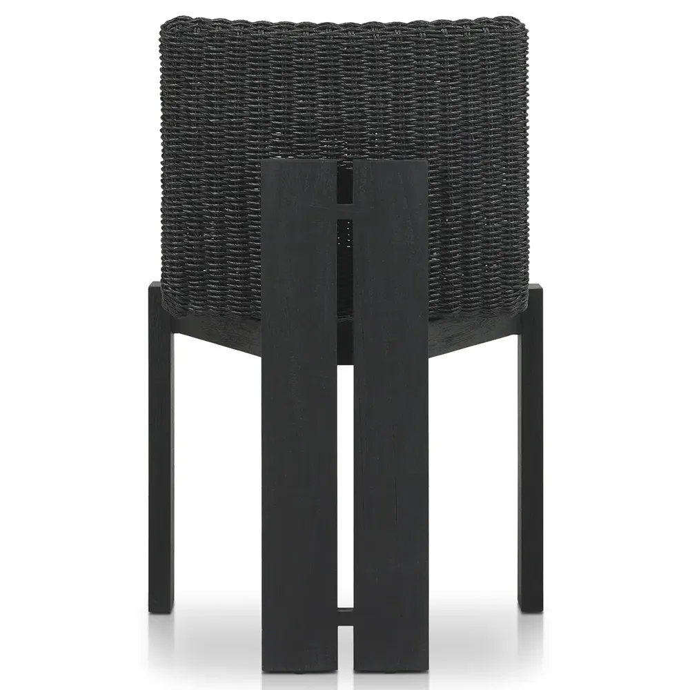 Ursula Woven Hyacinth Outdoor Dining Chair - Black, Teak