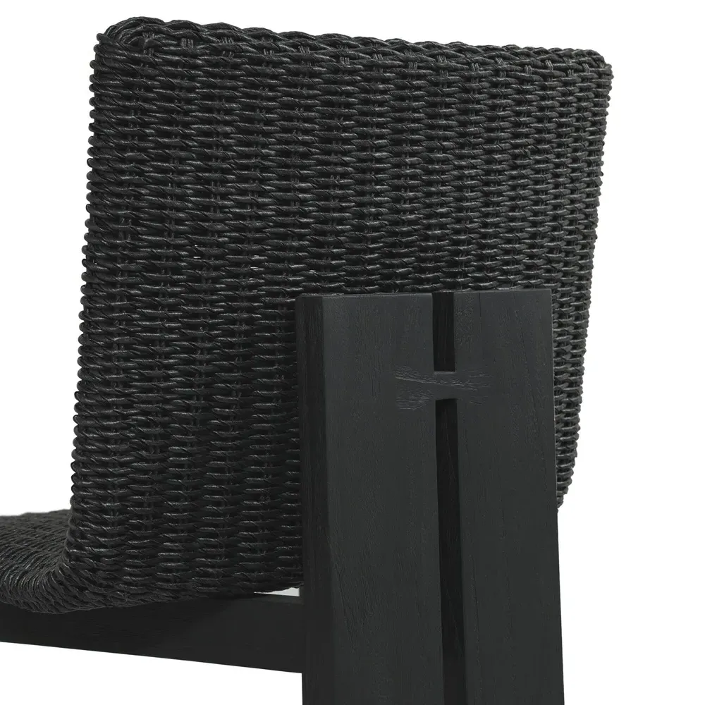 Ursula Woven Hyacinth Outdoor Dining Chair - Black, Teak