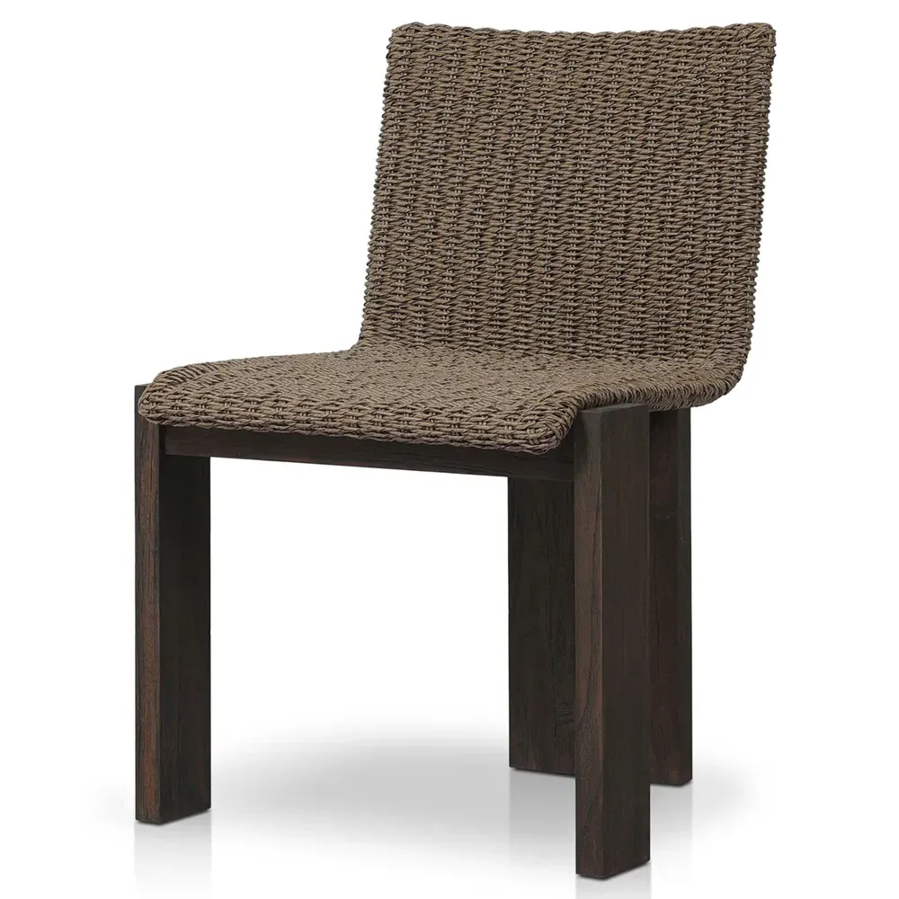 Ursula Woven Hyacinth Outdoor Dining Chair - Brown, Teak
