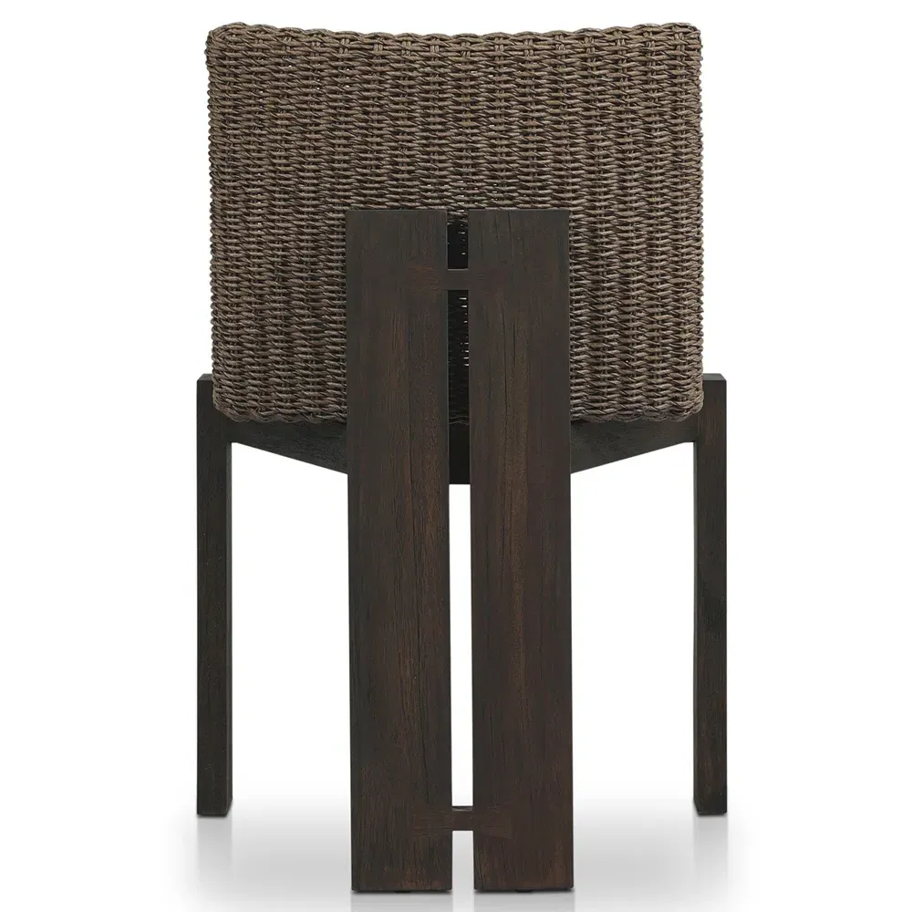 Ursula Woven Hyacinth Outdoor Dining Chair - Brown, Teak