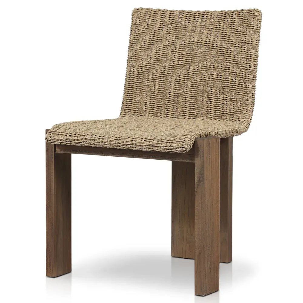 Ursula Woven Hyacinth Outdoor Dining Chair - Brown, Teak