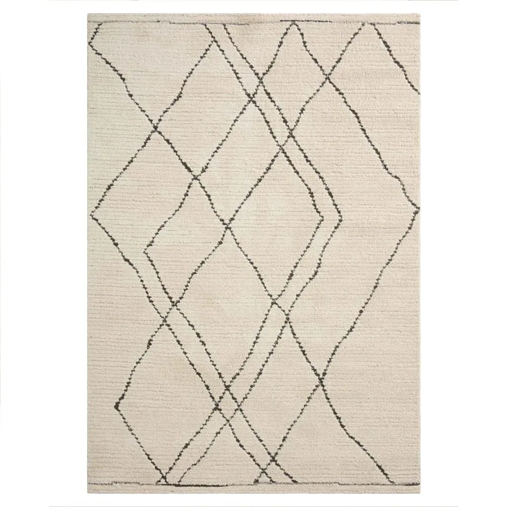 Vaela Diamond Patterned Rug - Cream, Polyester