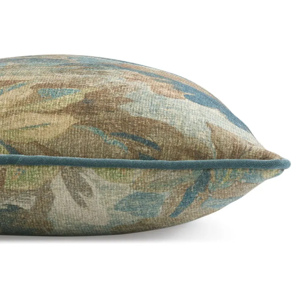 Valeria Pinecone Printed Velvet Lumbar Pillow - Blue