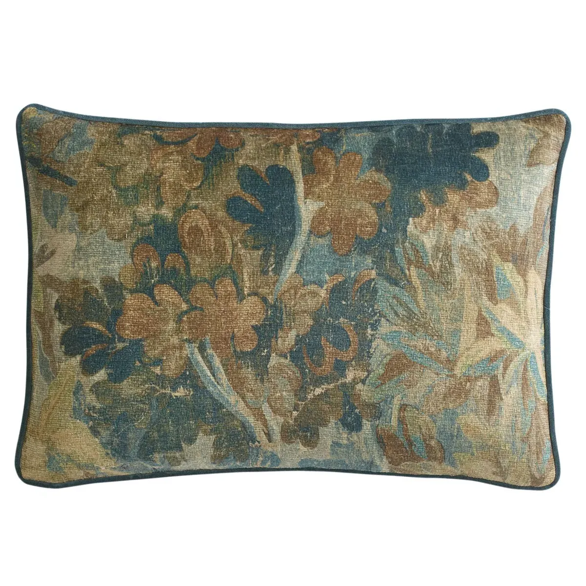 Valeria Pinecone Printed Velvet Lumbar Pillow - Blue image