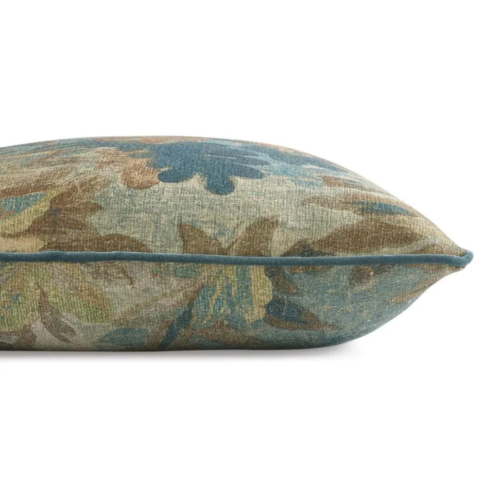 Valeria Pinecone Printed Velvet Throw Pillow - Blue