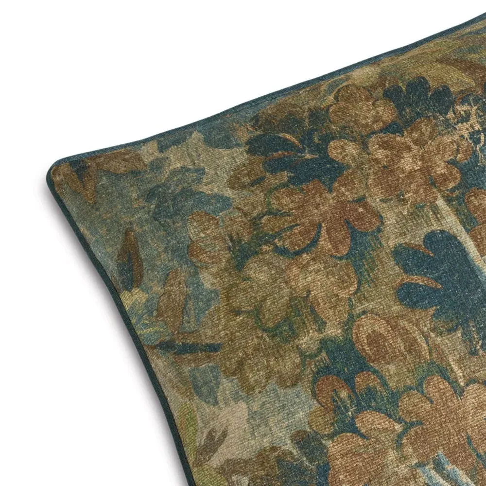 Valeria Pinecone Printed Velvet Throw Pillow - Blue