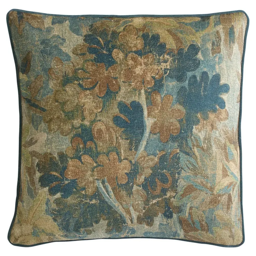 Valeria Pinecone Printed Velvet Throw Pillow - Blue