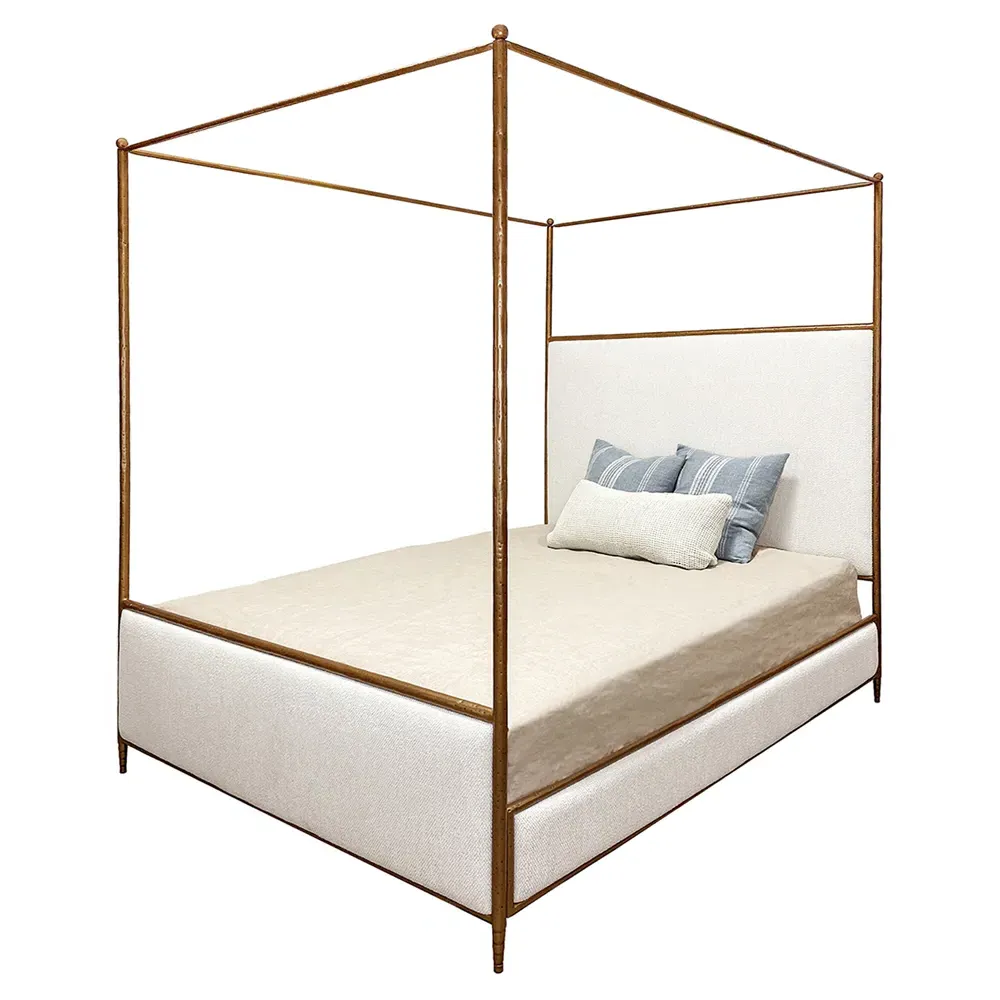 Valerie Cal King Platform Canopy Bed - Ivory, Copper