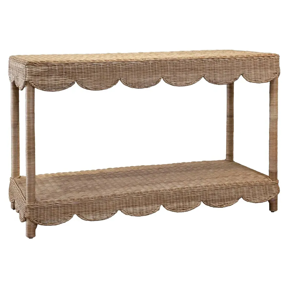 Valerie Console Table with Scalloped Detail - Natural, Rattan