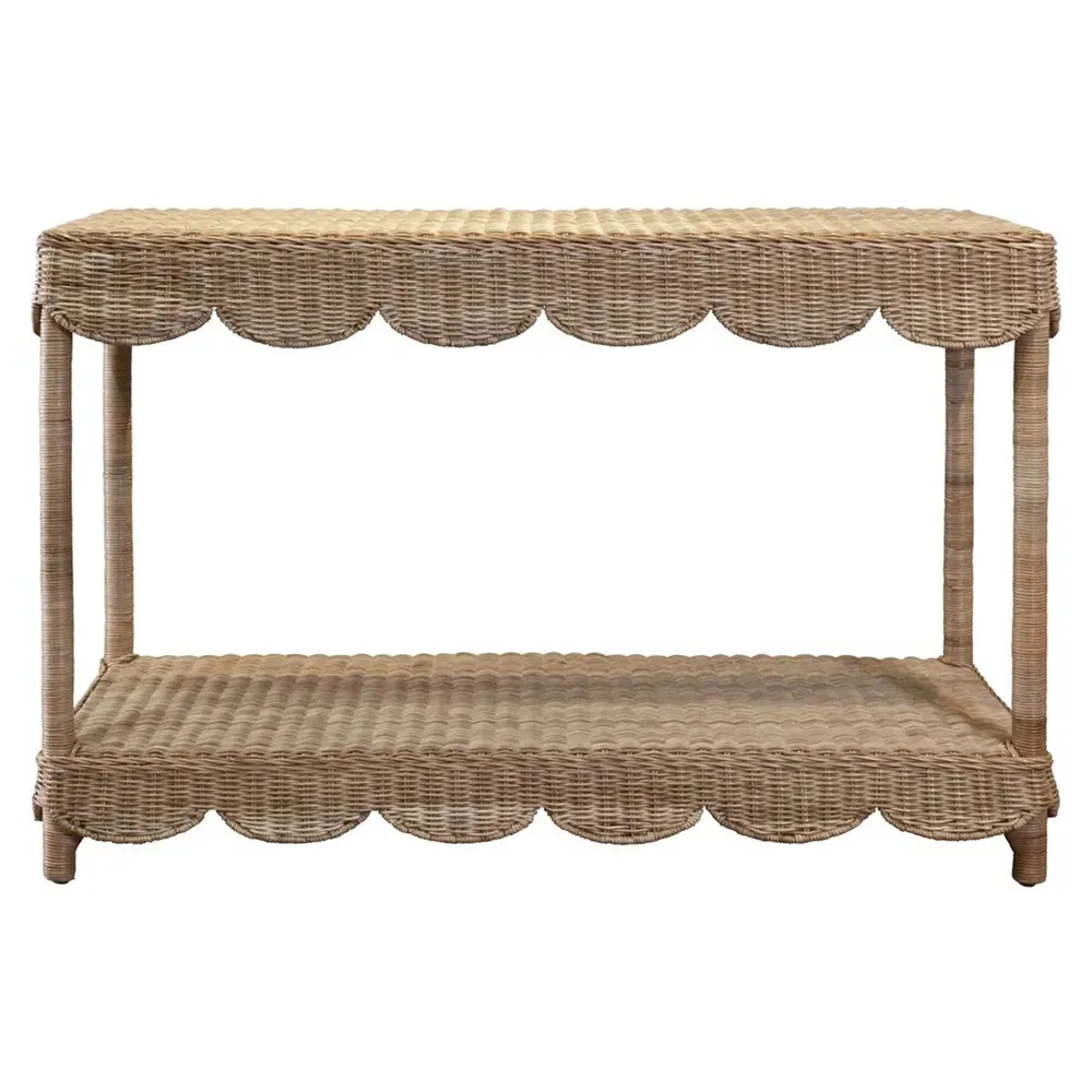 Valerie Console Table with Scalloped Detail - Natural, Rattan