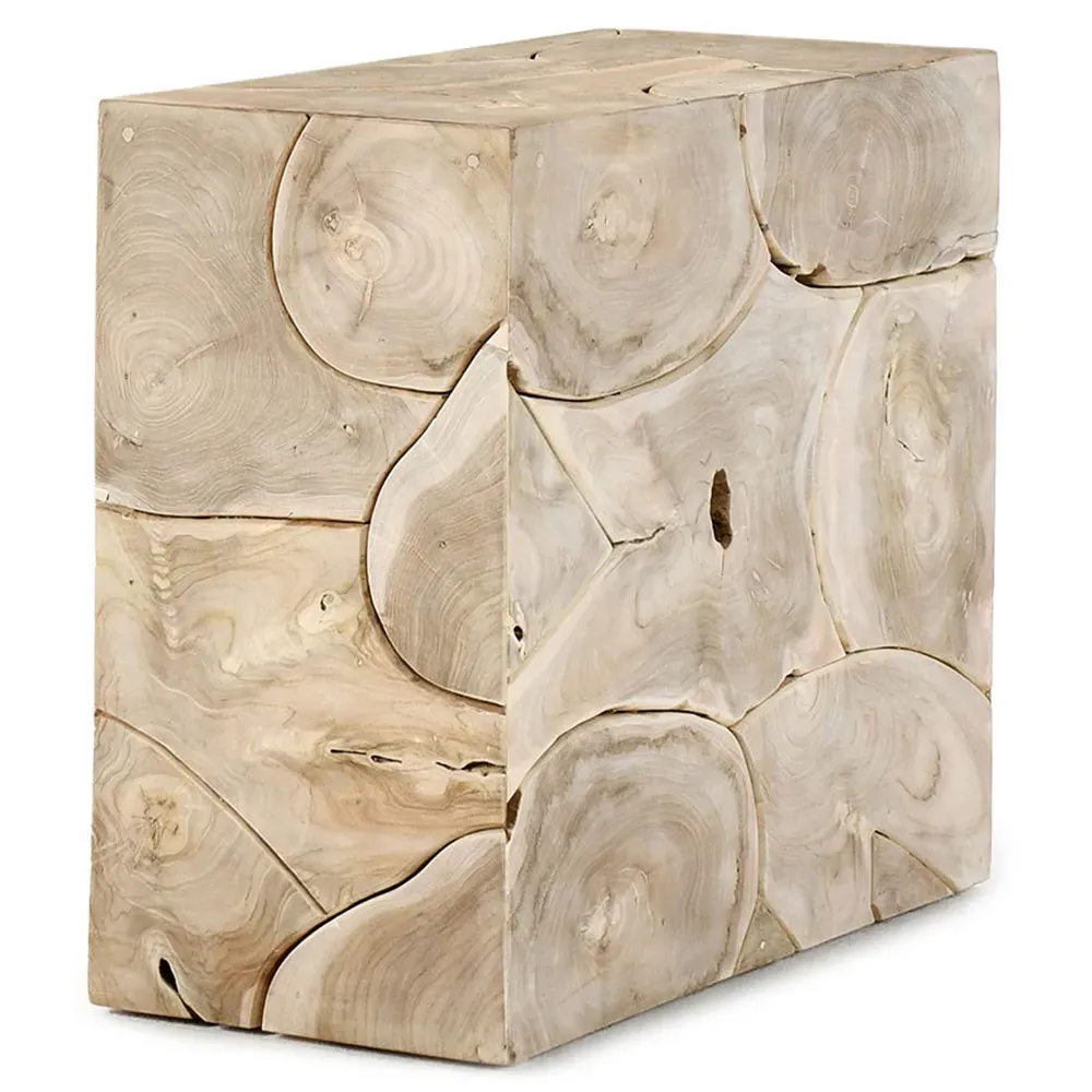 Valerie Rectangular Block End Table - Brown, Teak