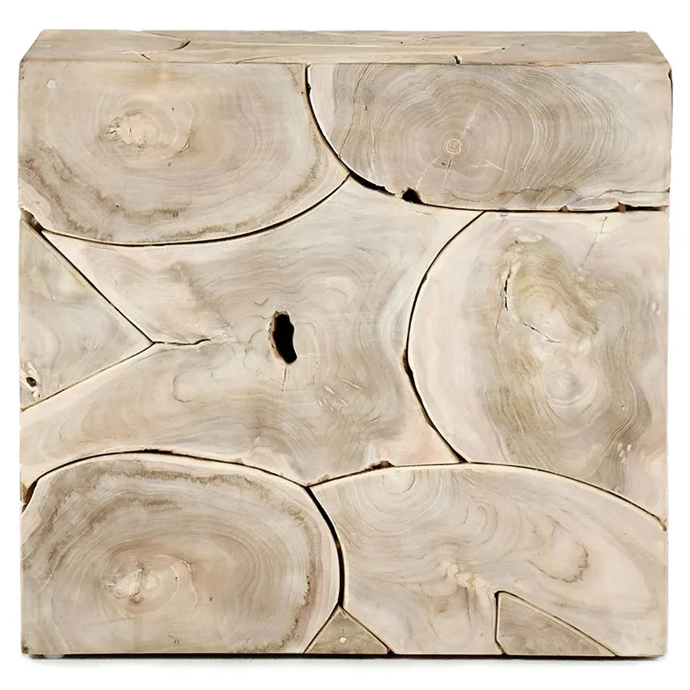 Valerie Rectangular Block End Table - Brown, Teak