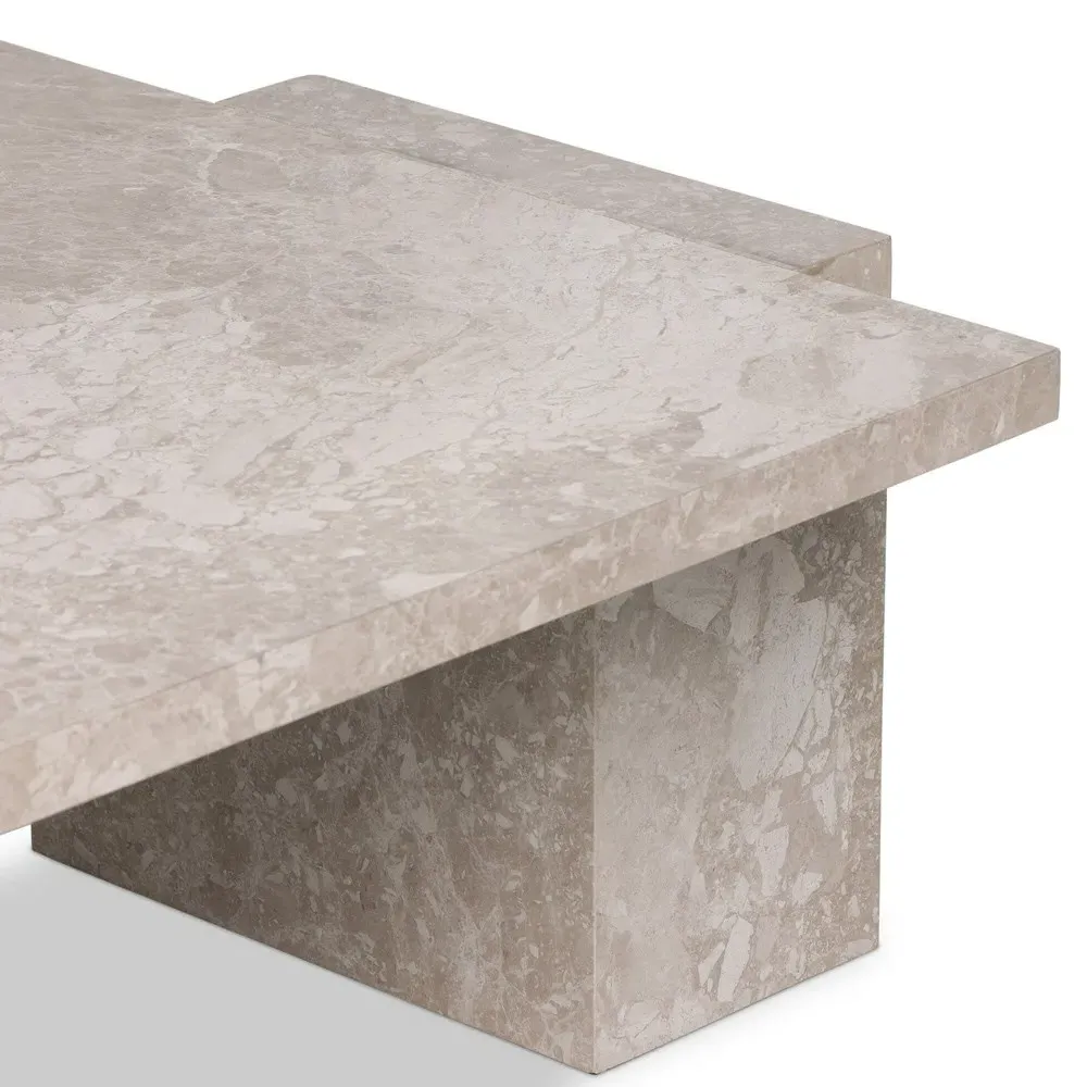 Valerie Rectangular Coffee Table - Beige, Marble