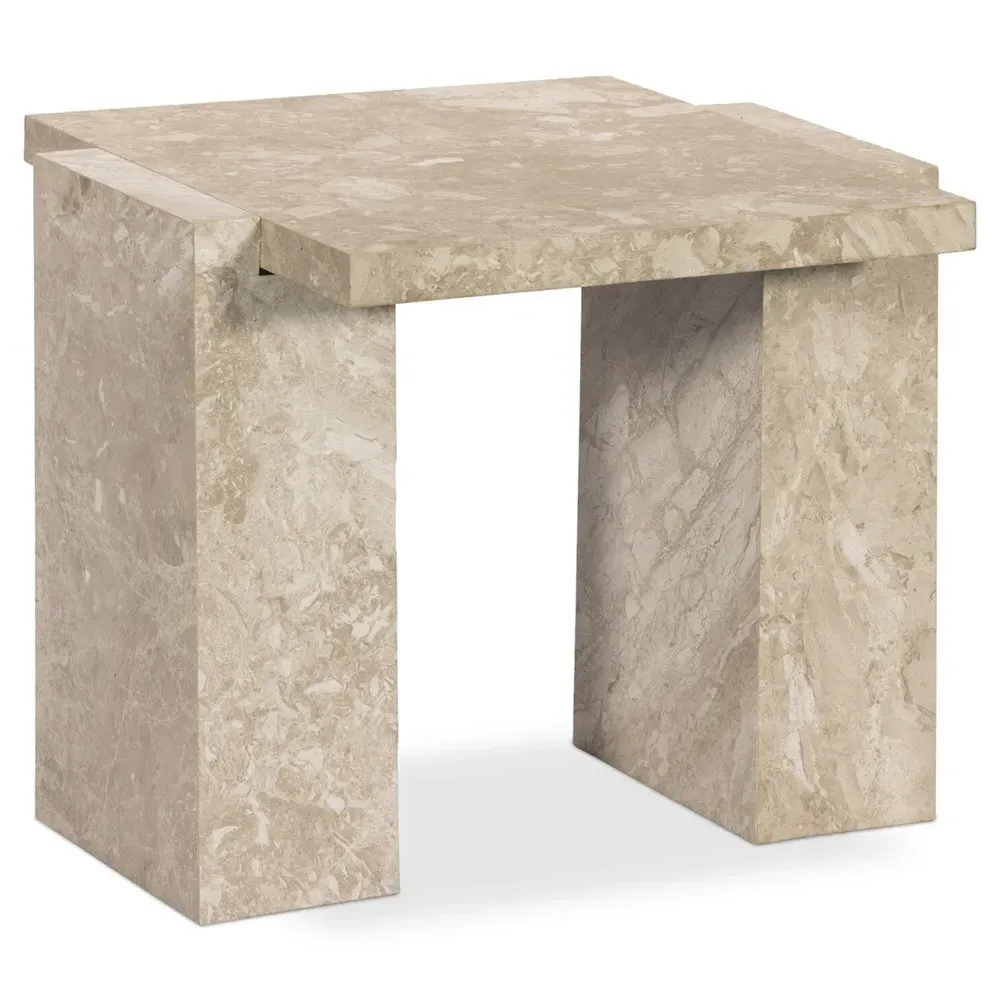 Valerie Rectangular End Table - Beige, Marble