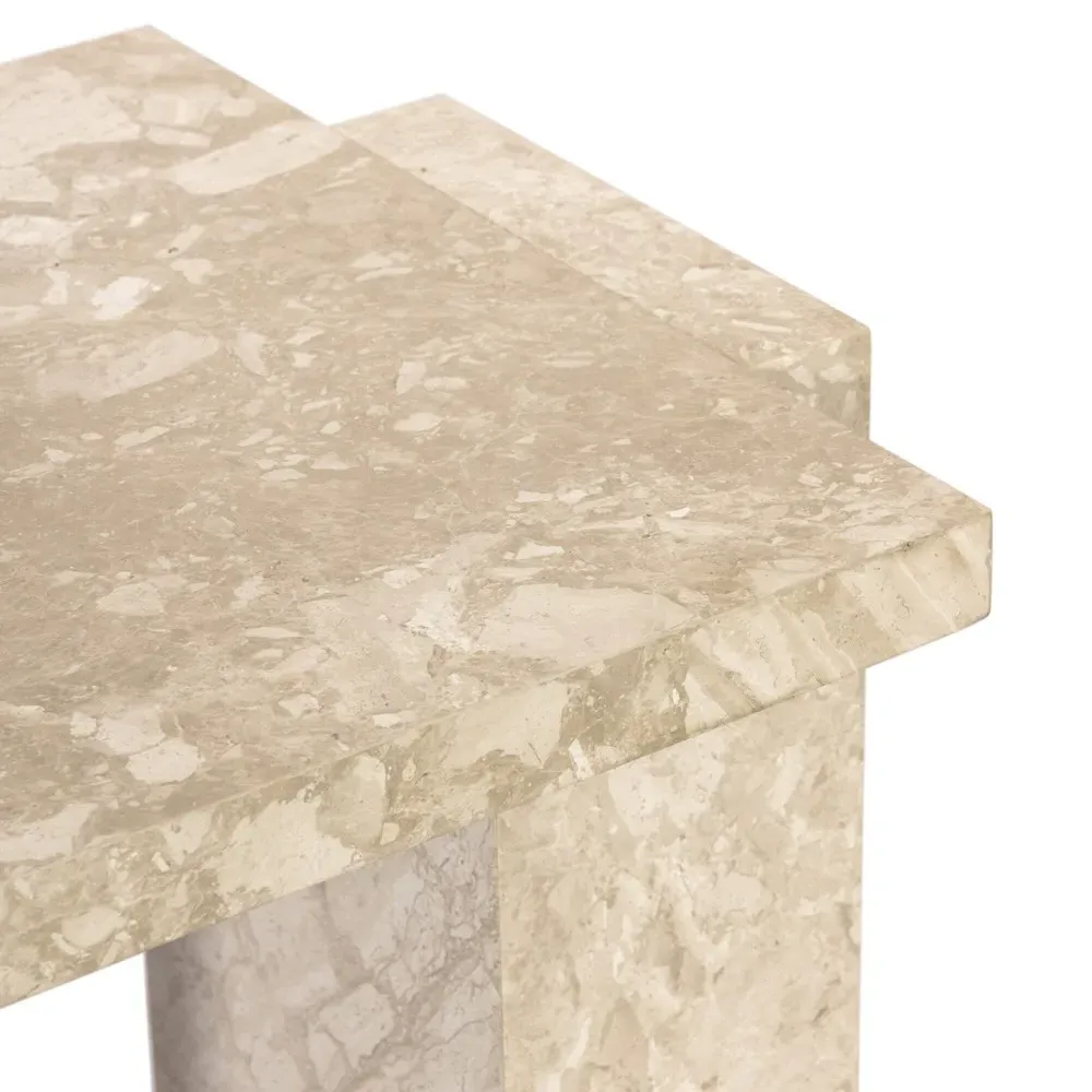 Valerie Rectangular End Table - Beige, Marble