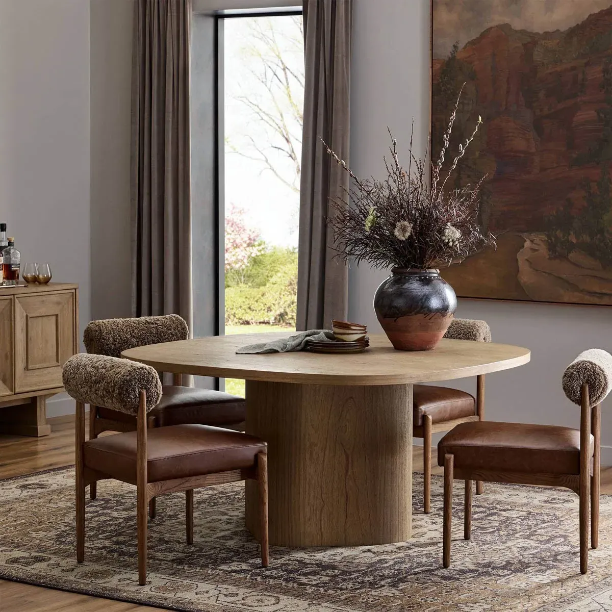 Valli Square Pedestal Dining Table - Brown, Wood