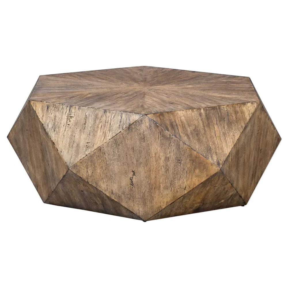 Vance Geometric Block Coffee Table - Brown, Mango Veneer