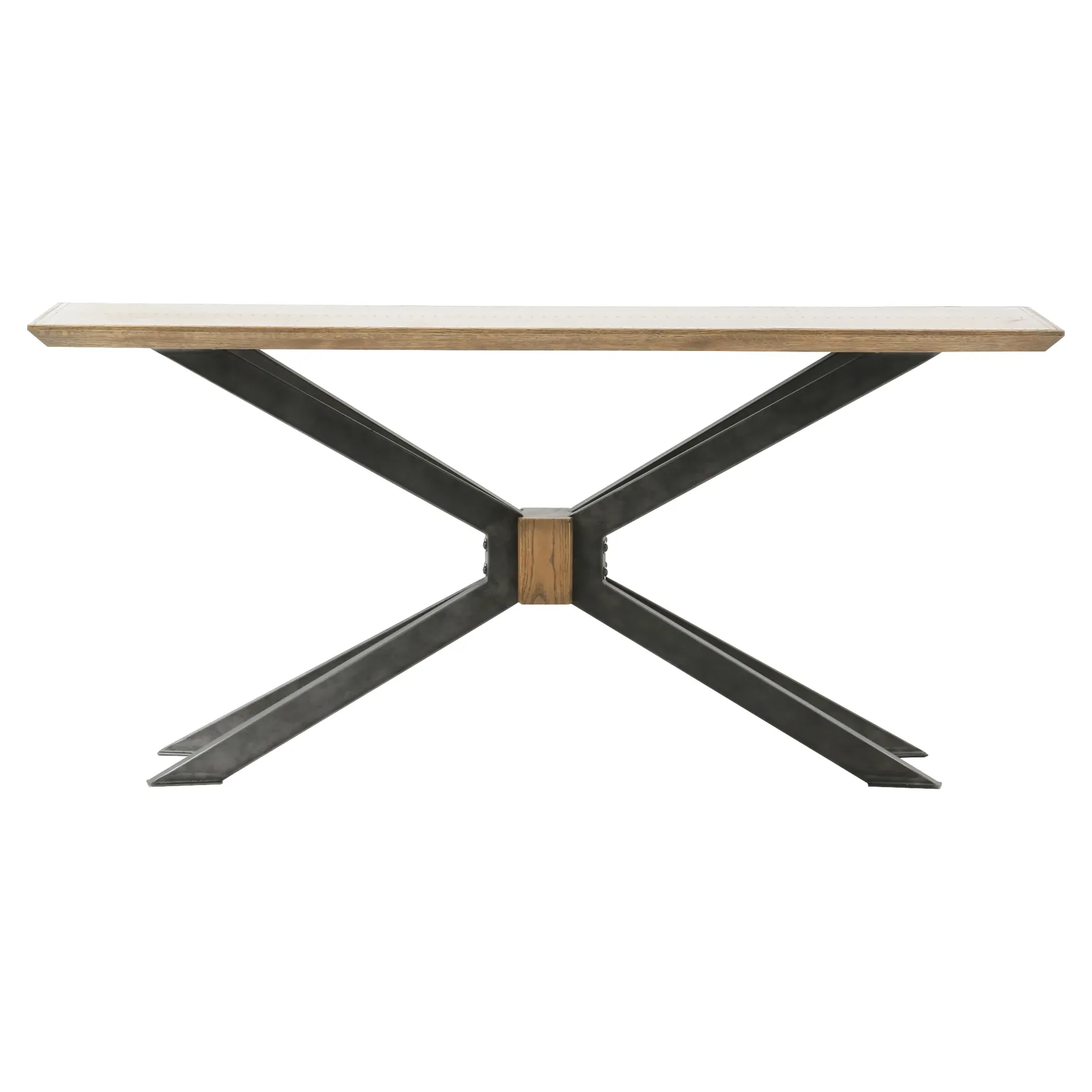 Vance Rectangular Console Table - Brass, Oak