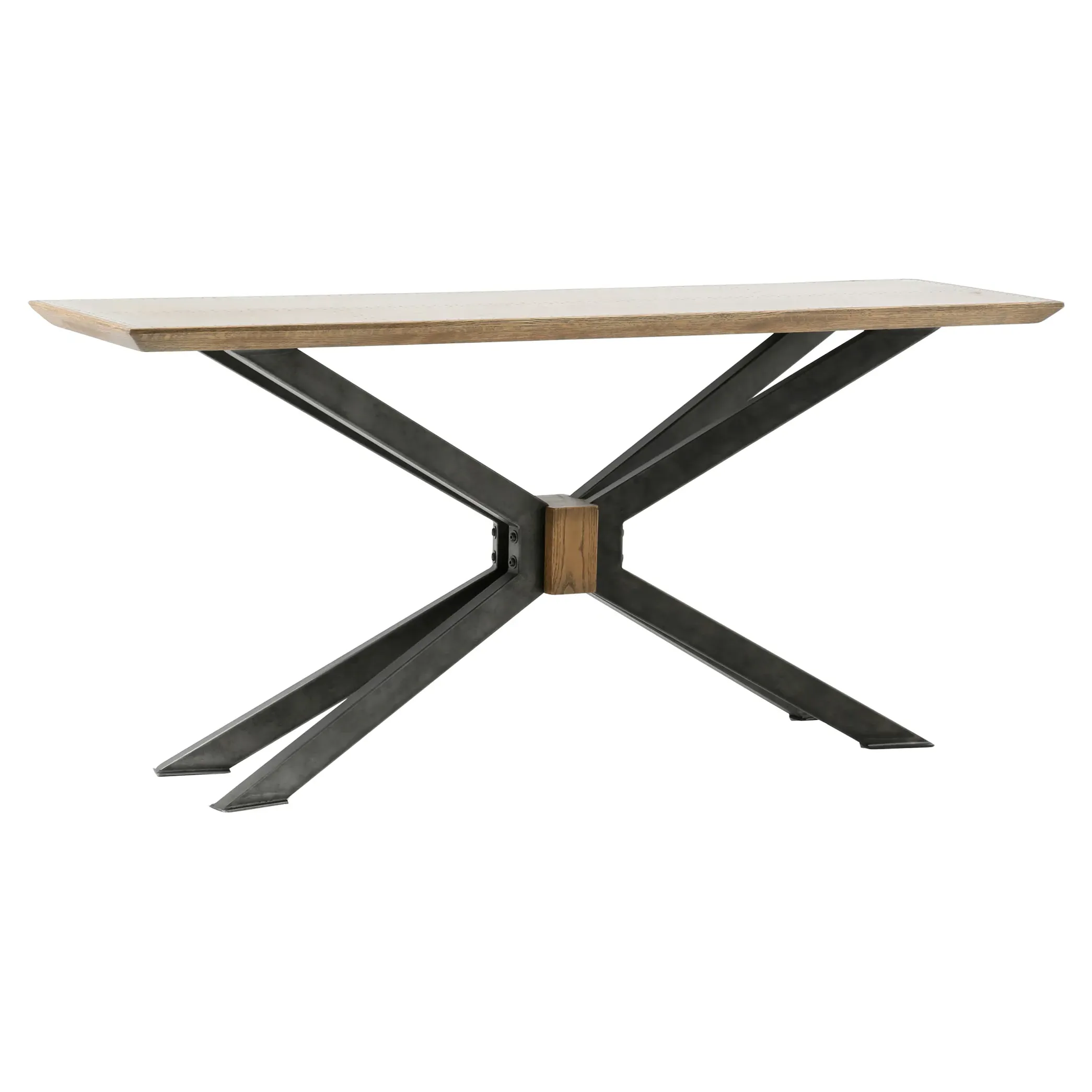 Vance Rectangular Console Table - Brass, Oak