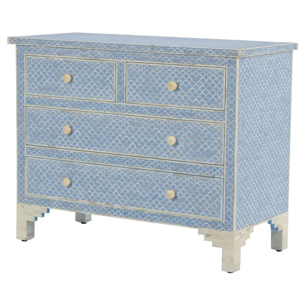 Vanya Fish Scale Bone Inlay Chest - Blue
