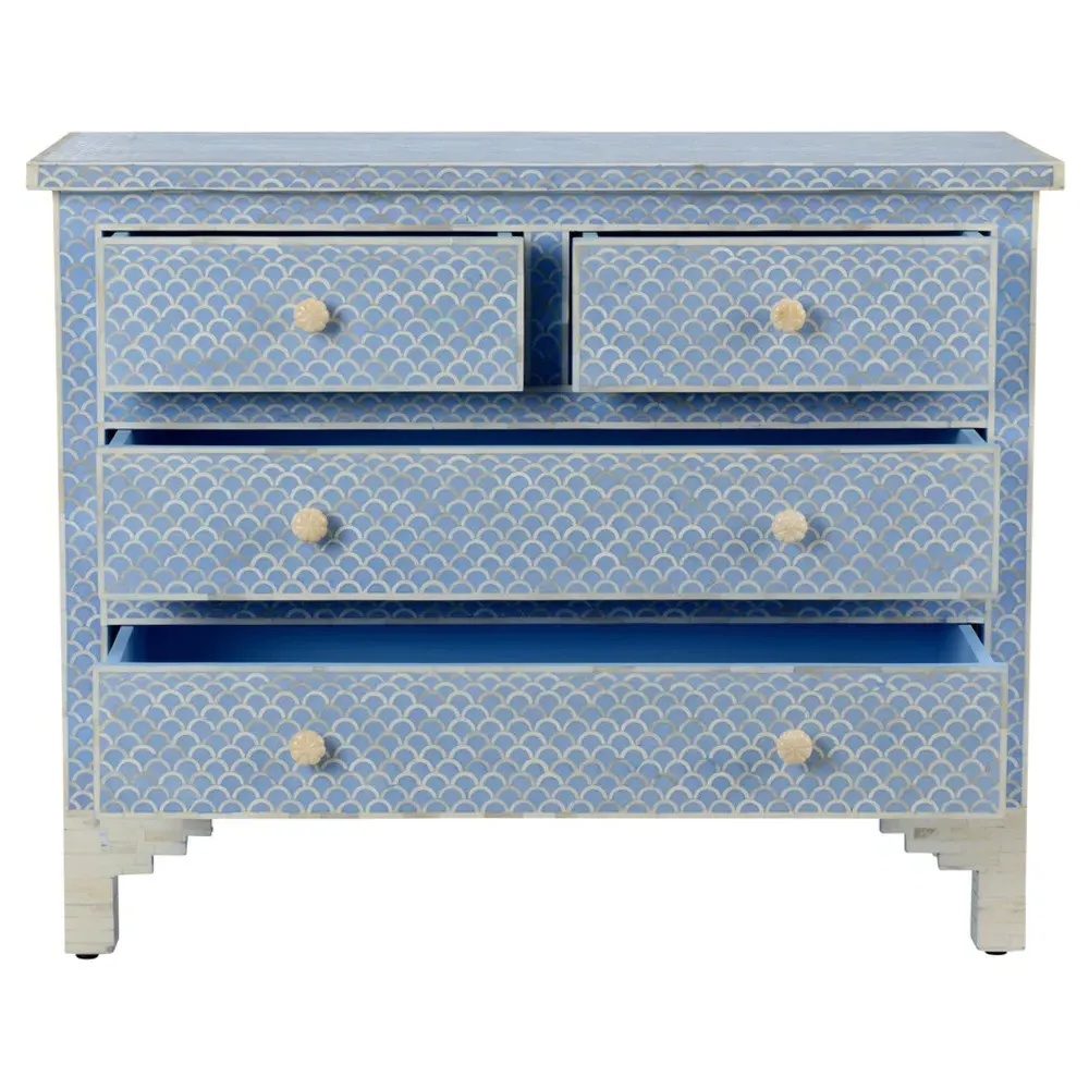 Vanya Fish Scale Bone Inlay Chest - Blue