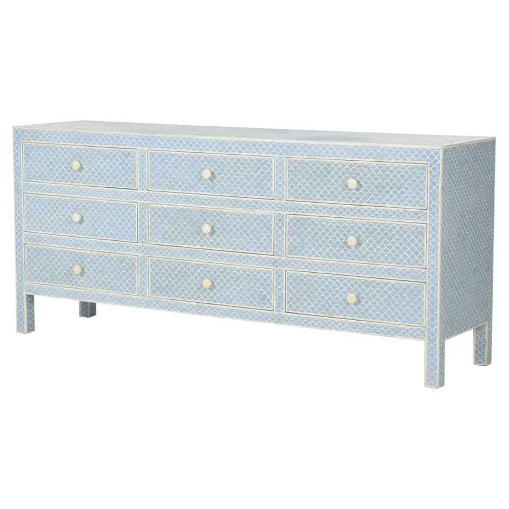 Vanya Fish Scale Bone Inlay Dresser - Blue