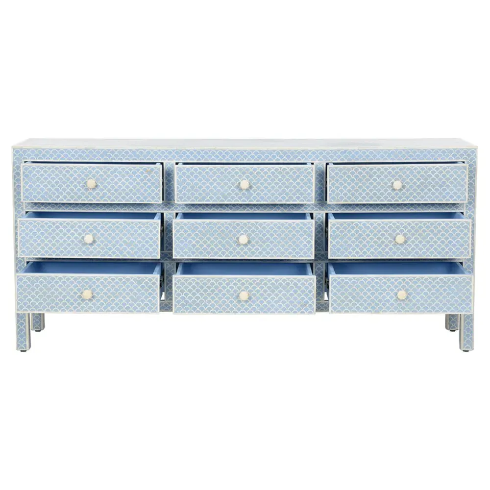 Vanya Fish Scale Bone Inlay Dresser - Blue