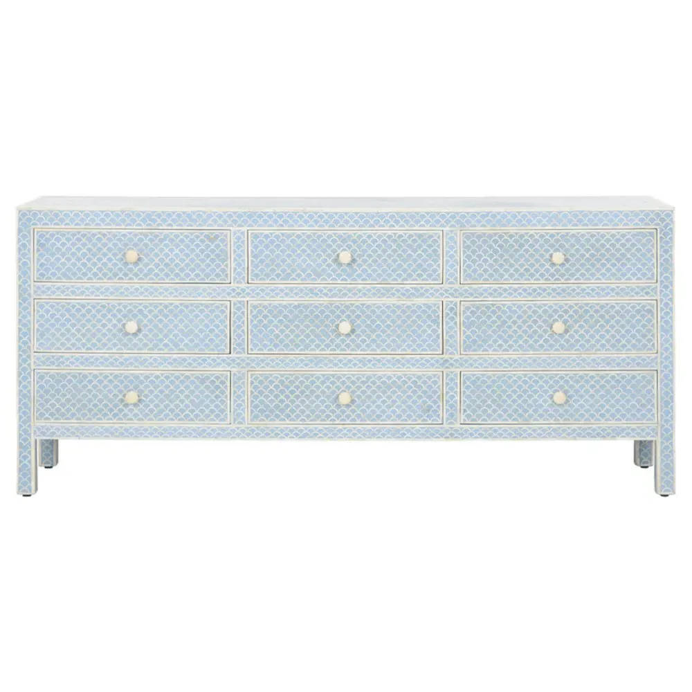 Vanya Fish Scale Bone Inlay Dresser - Blue