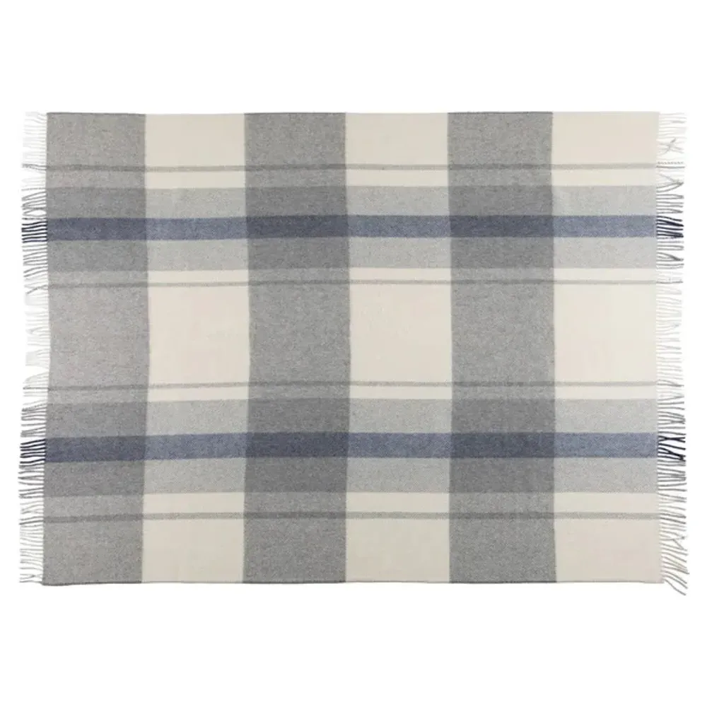 Vanya Wool Plaid Throw - Navy