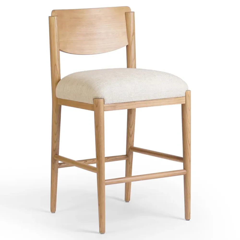 Vaughn Counter Stool - Cream, Brown Wood