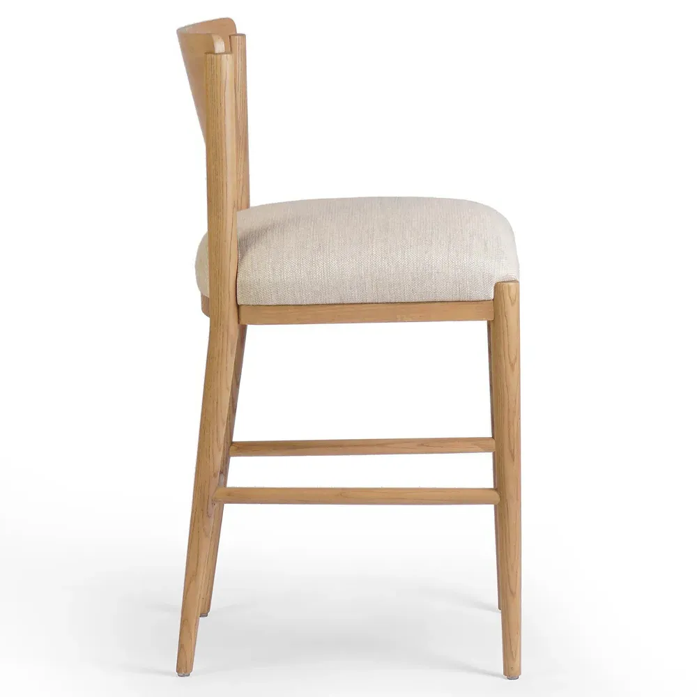 Vaughn Counter Stool - Cream, Brown Wood
