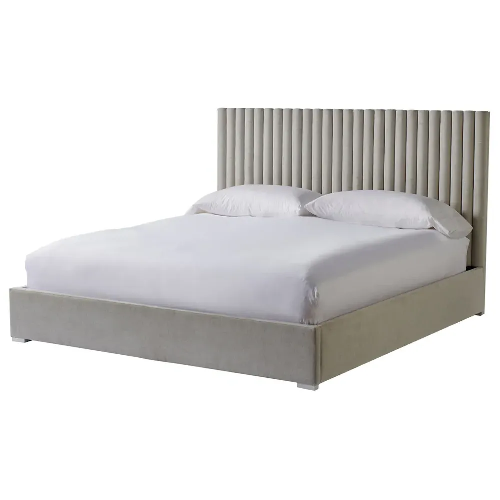 Veena King Size Tufted Bed - Grey, Wood