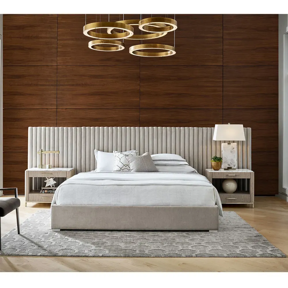 Veena King Size Tufted Panel Bed - Grey, Wood