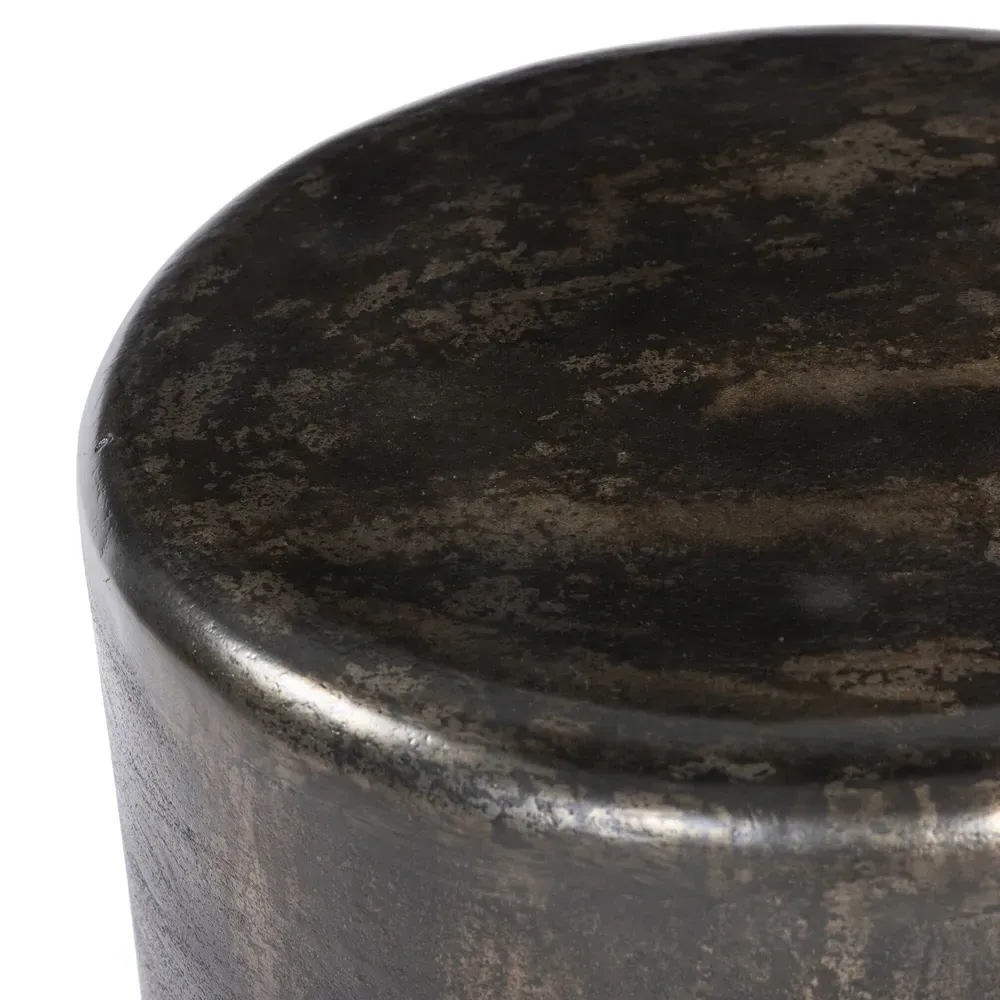 Venetia Drum Outdoor End Table - Distressed Bronze, Aluminum