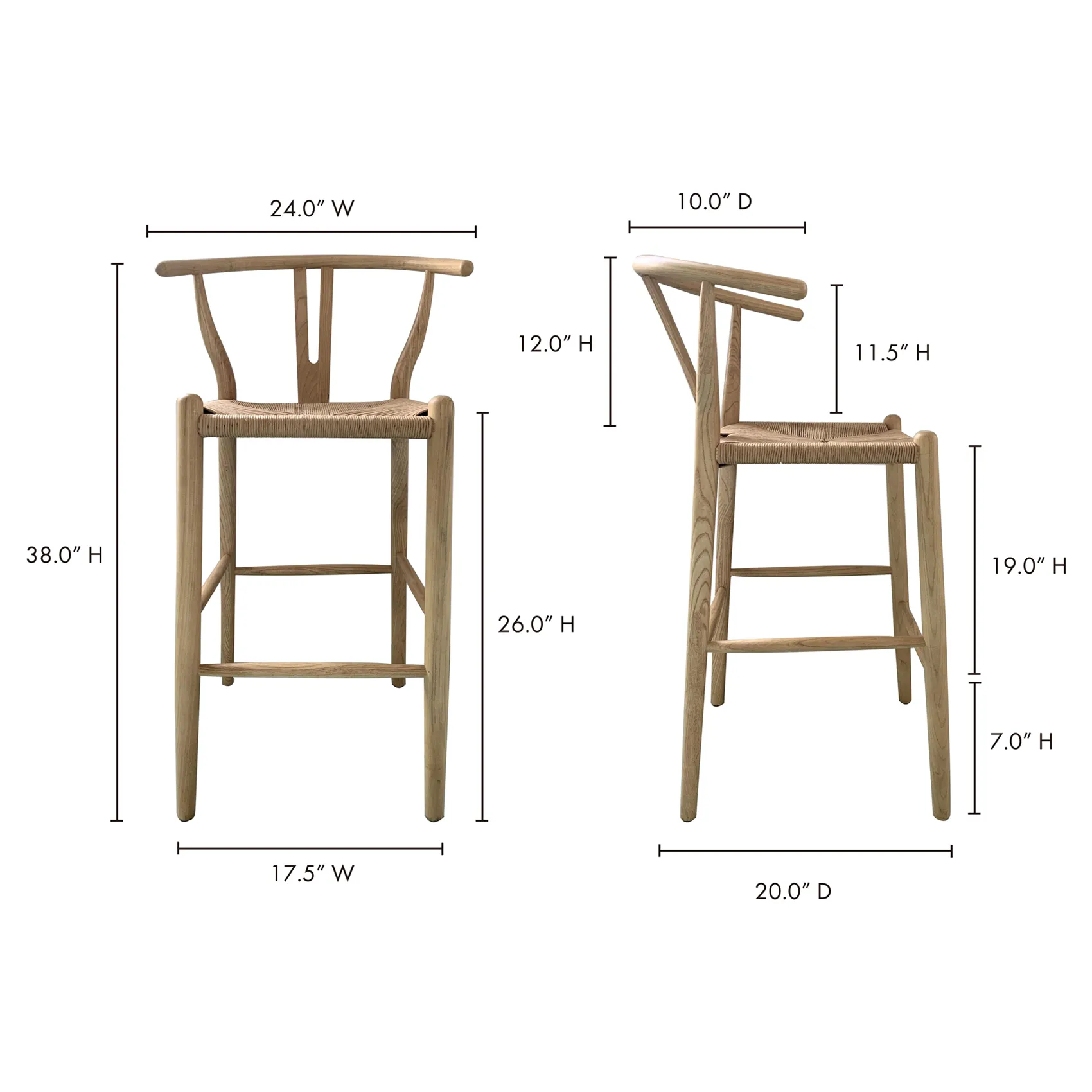 Venta Wishbone Counter Stool - Brown, Elm Wood