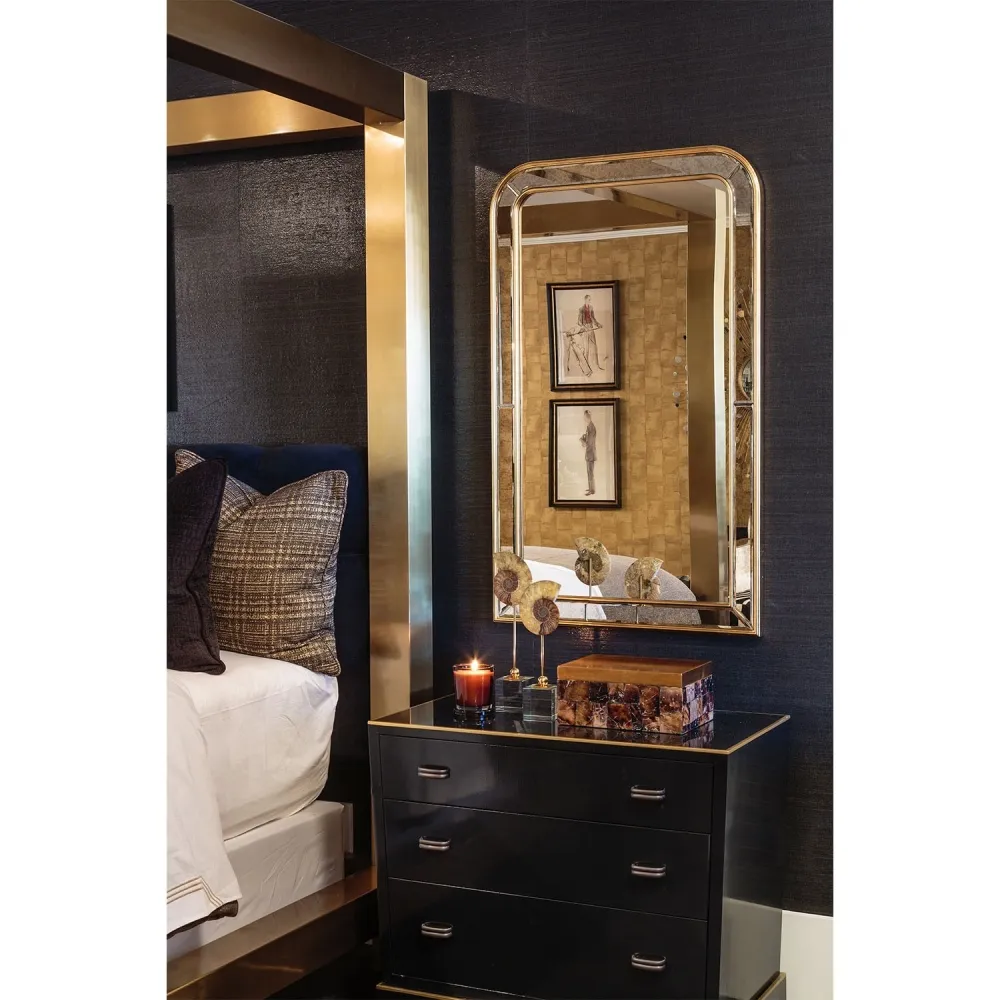 Vera Rectangular Wall Mirror - Burnished Gold Leaf, Wood