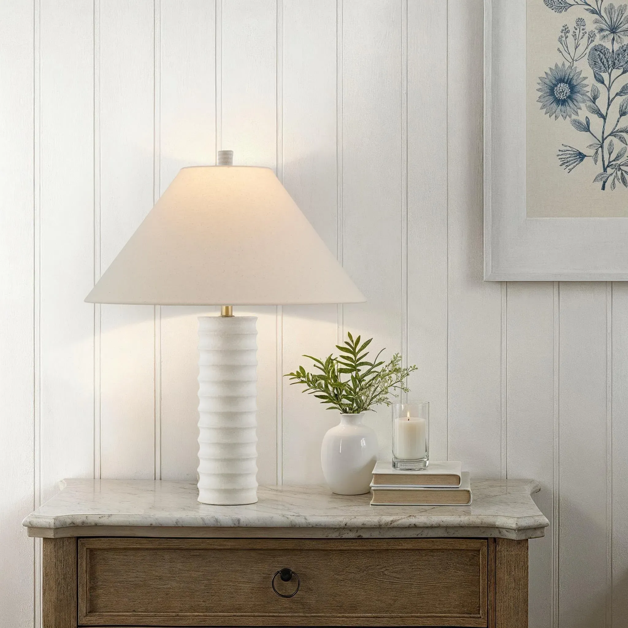 Vera Table Lamp - White, Sand Stone