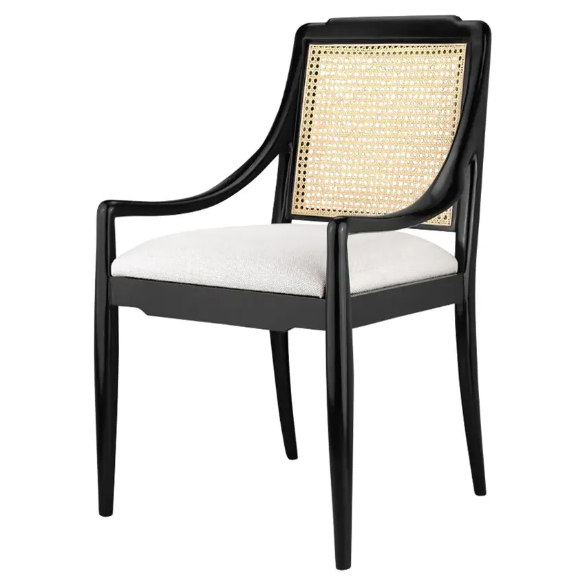 Veronika Woven Cane Dining Arm Chair - Black, Mahogany image