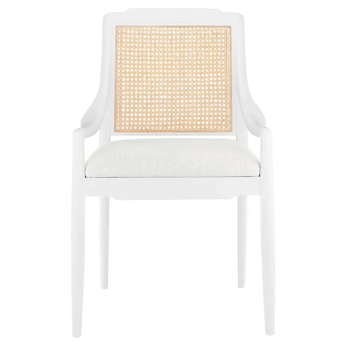 Veronika Woven Cane Dining Arm Chair - White, Mahogany