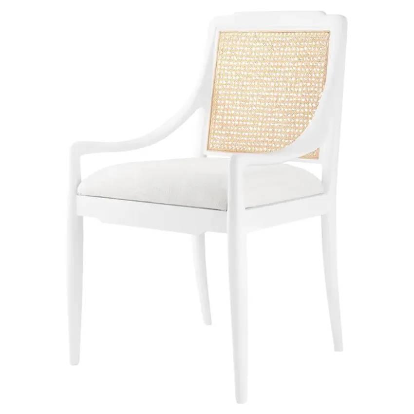 Veronika Woven Cane Dining Arm Chair - White, Mahogany