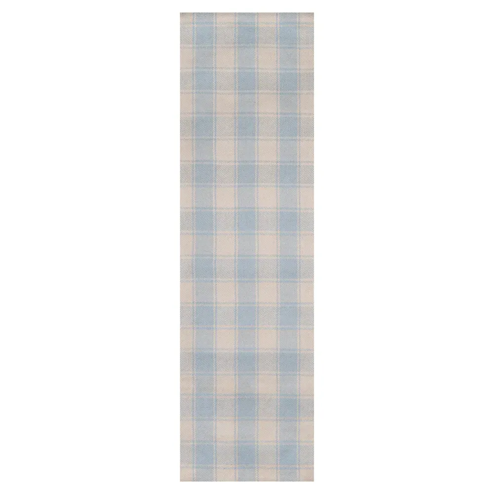 Vianna Plaid Patterned Rug - Light Blue, Wool