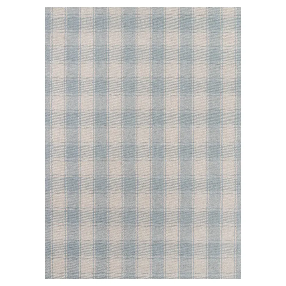 Vianna Plaid Patterned Rug - Light Blue, Wool