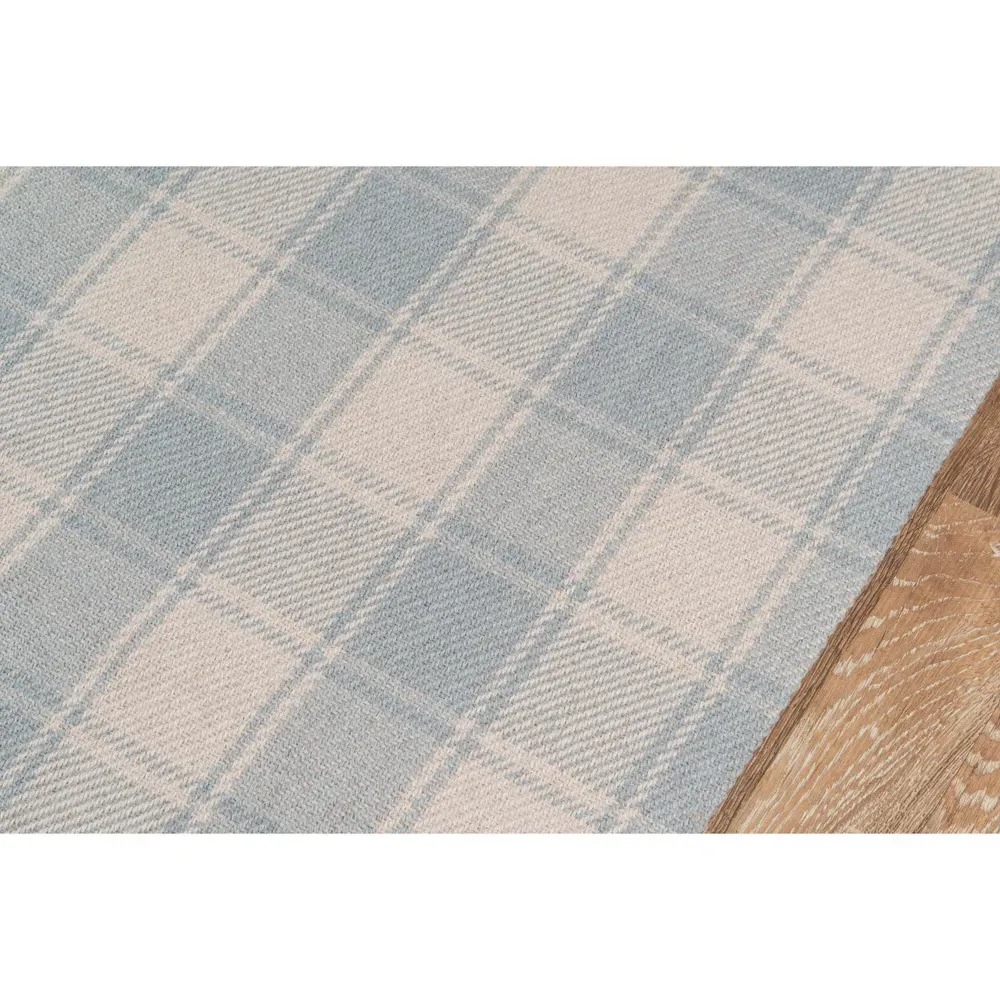 Vianna Plaid Patterned Rug - Light Blue, Wool
