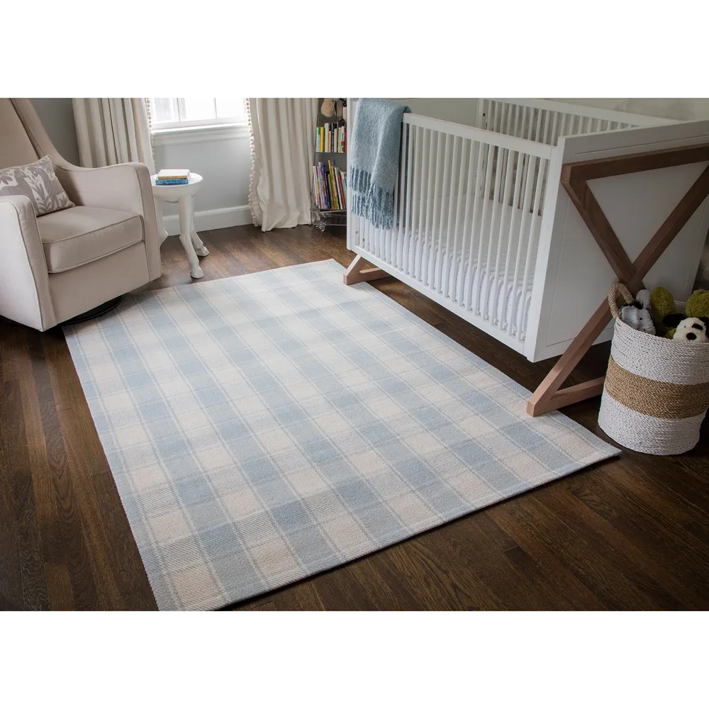 Vianna Plaid Patterned Rug - Light Blue, Wool