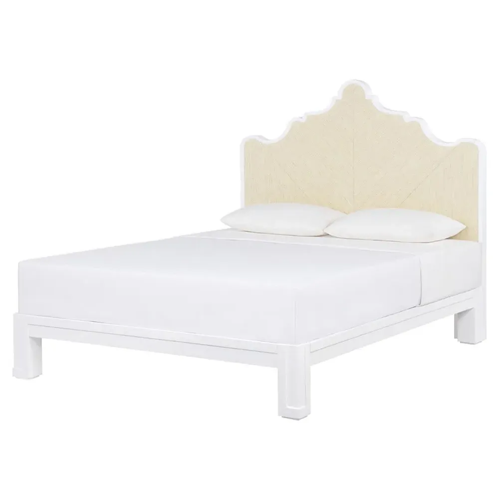 Victoria Queen Size Bed Frame - White, Grasscloth image
