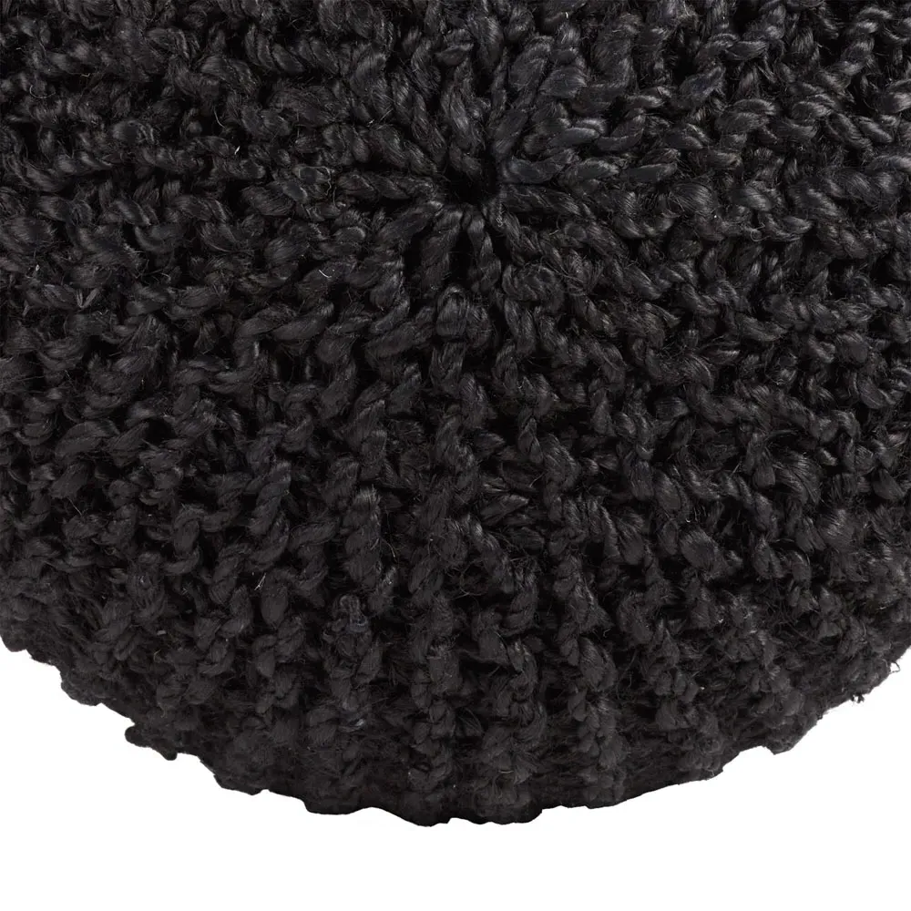 Vienn Round Pouf - Black, Jute