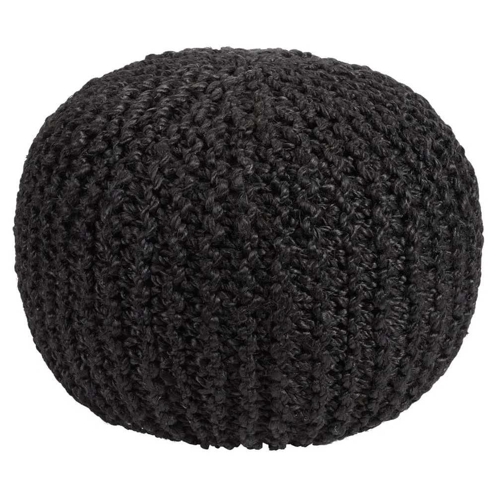 Vienn Round Pouf - Black, Jute