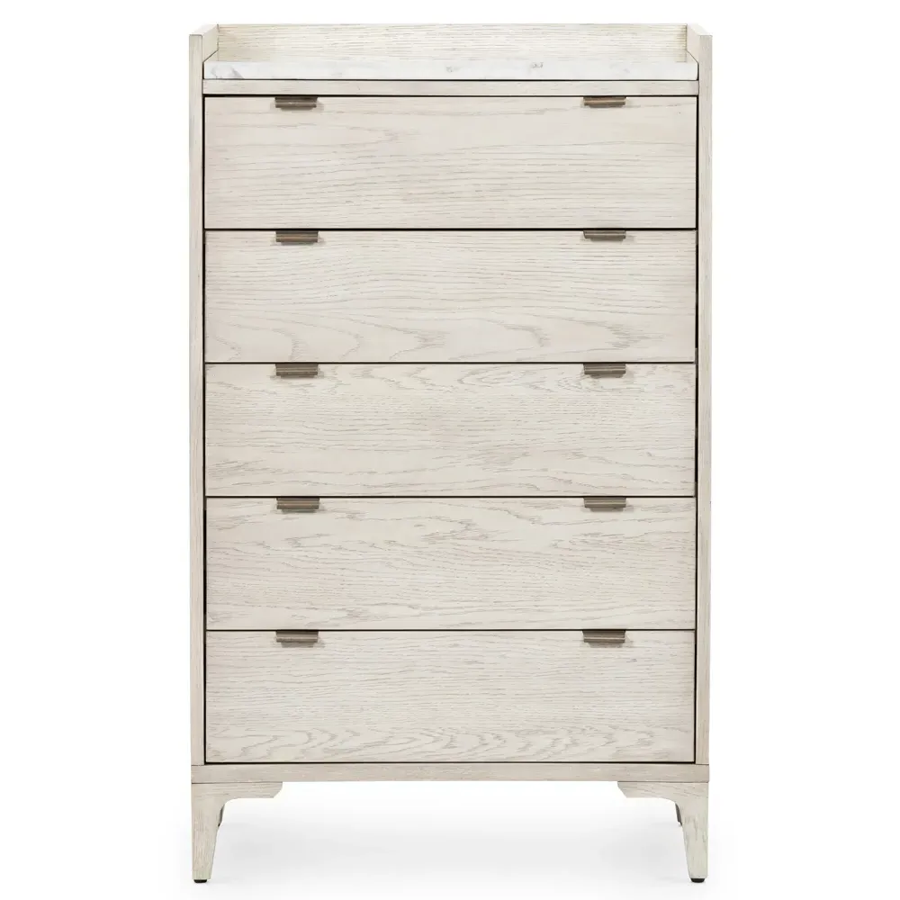 Vienna 5 Drawer Tall Chest Dresser - Beige, Oak image
